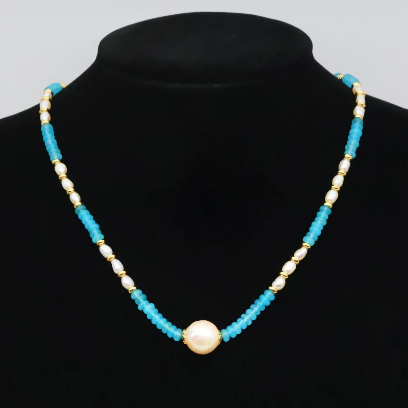 European And American Medieval Turquoise Natural Stringed Pearls Necklace For Women With Light Luxury Minority High Sense Temper