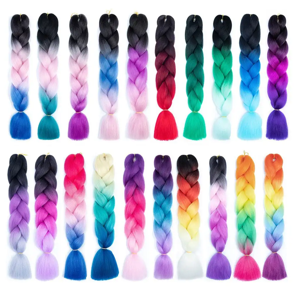 Jumbo sintético tranças extensões para crianças, cabelo Kanekalon, Afro, Ombre cor, trança, 24"