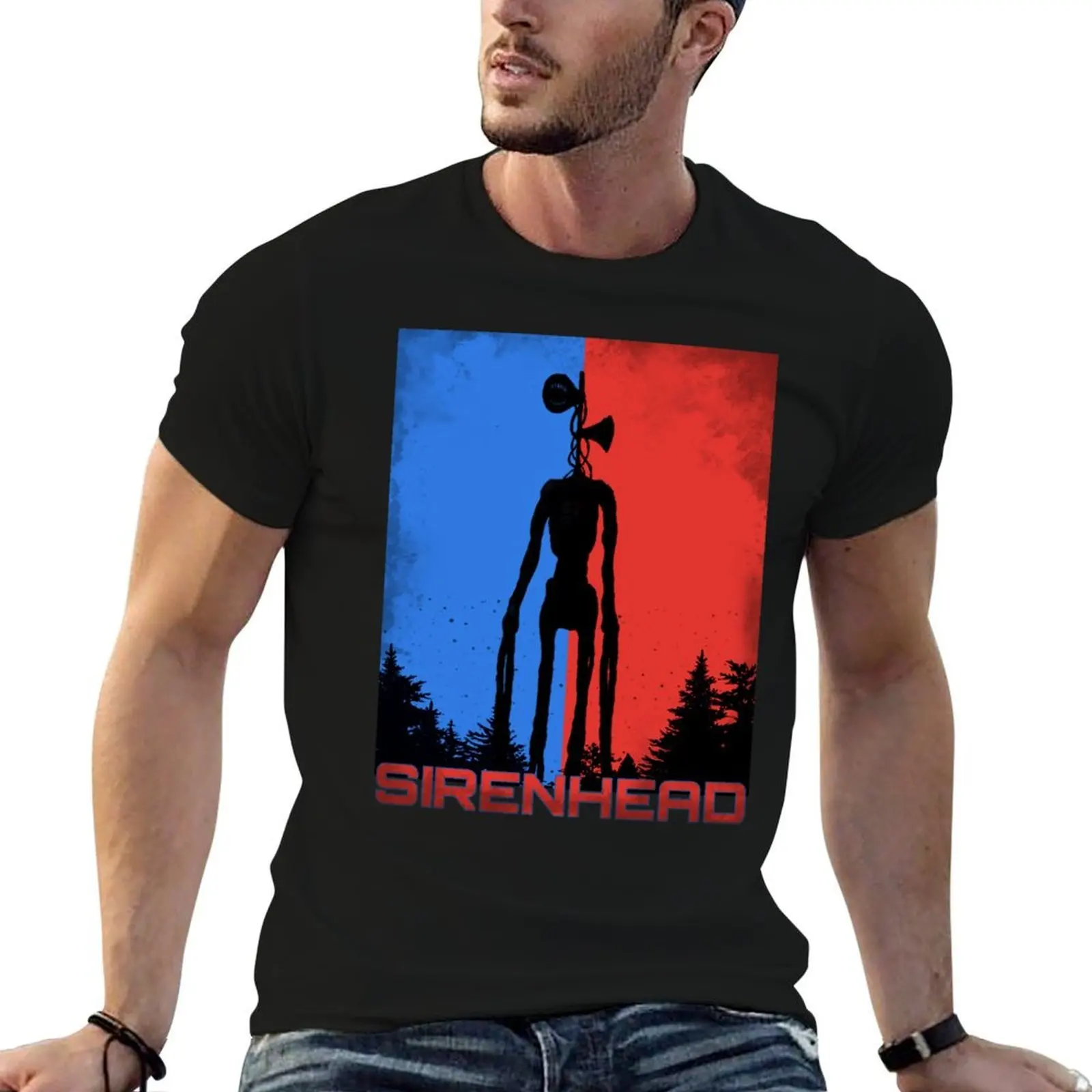 Siren head red blue T-Shirt Casual Basic Street Style T-Shirt