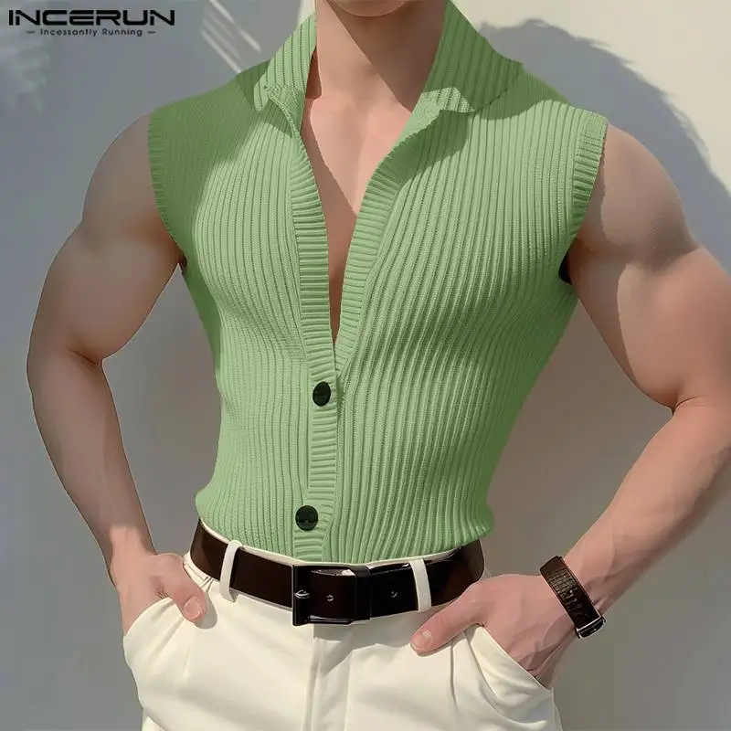 Knitted Stripe Tank Tops INCERUN 2024 Summer Men Tank Tops Tee Men Clothing Streetwear Sleeveless Shirt Chemise Oversized S-5XL