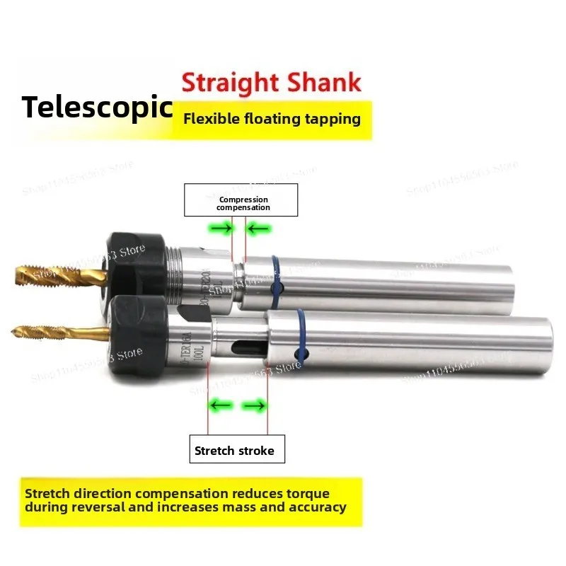 C20-TER20-100 CNC Floating Tapping Holder, Retractable ER Tapping Shank, Lathe Extension Rod Accessory