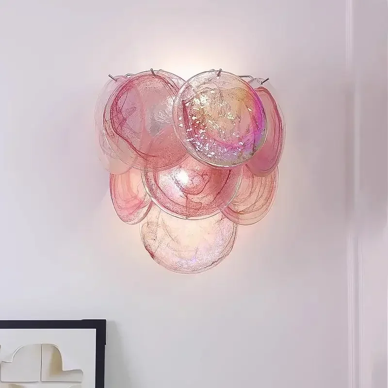 

Pink glass wall lamp French romantic dreamy girl heart bedside light luxury creative atmosphere decorative lamp