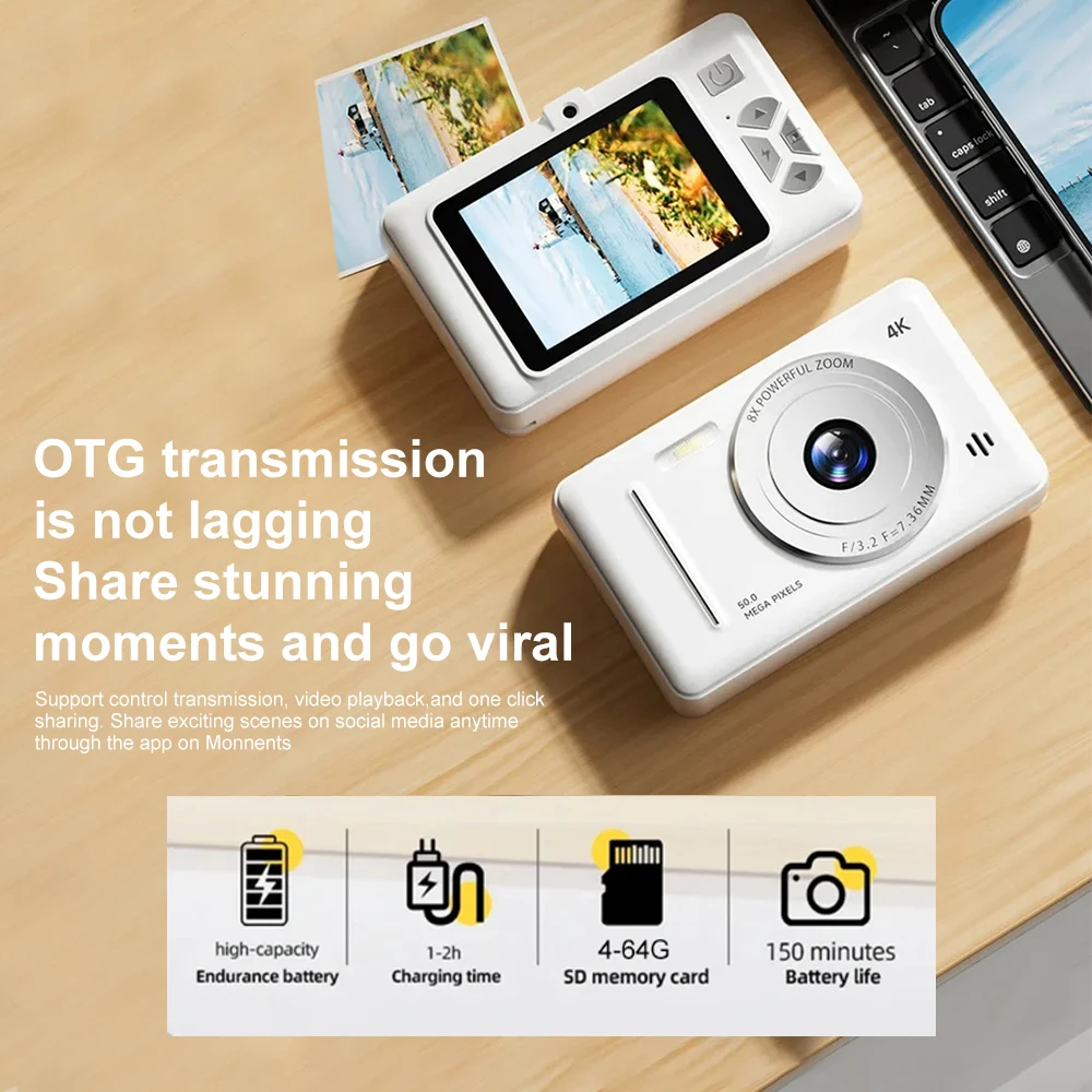 64GB 4K Digital Camera 8x Zoom Retro CCD Portable Card Camera Flash 50 Million HD Pixel Auto Focus Anti-shake Student Cameras