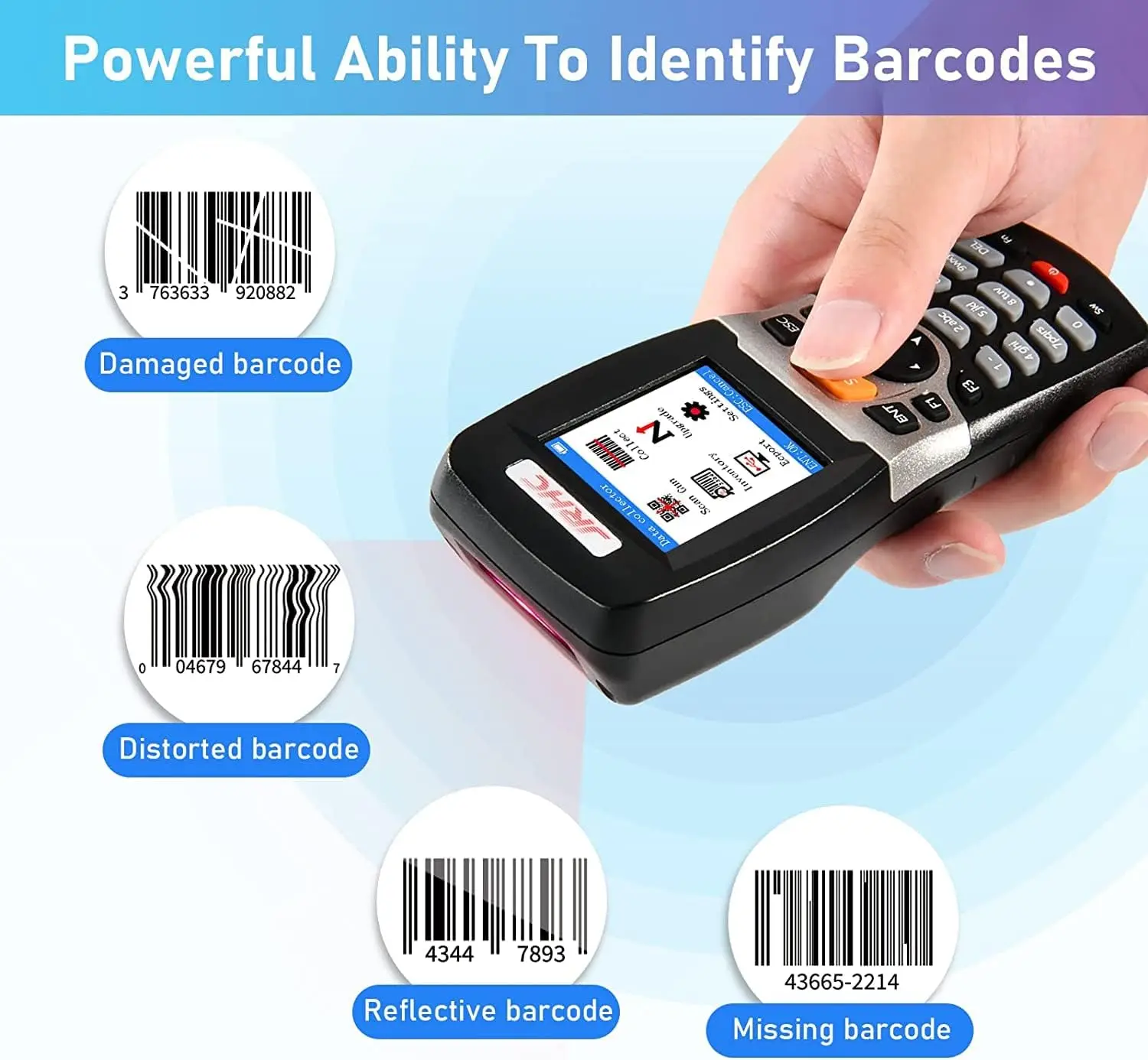 Wireless 1D Barcode Scanner JRHC Inventory Scanner Collector Portable Data Terminal Inventory Device USB with 2.2\'\'LED Screen