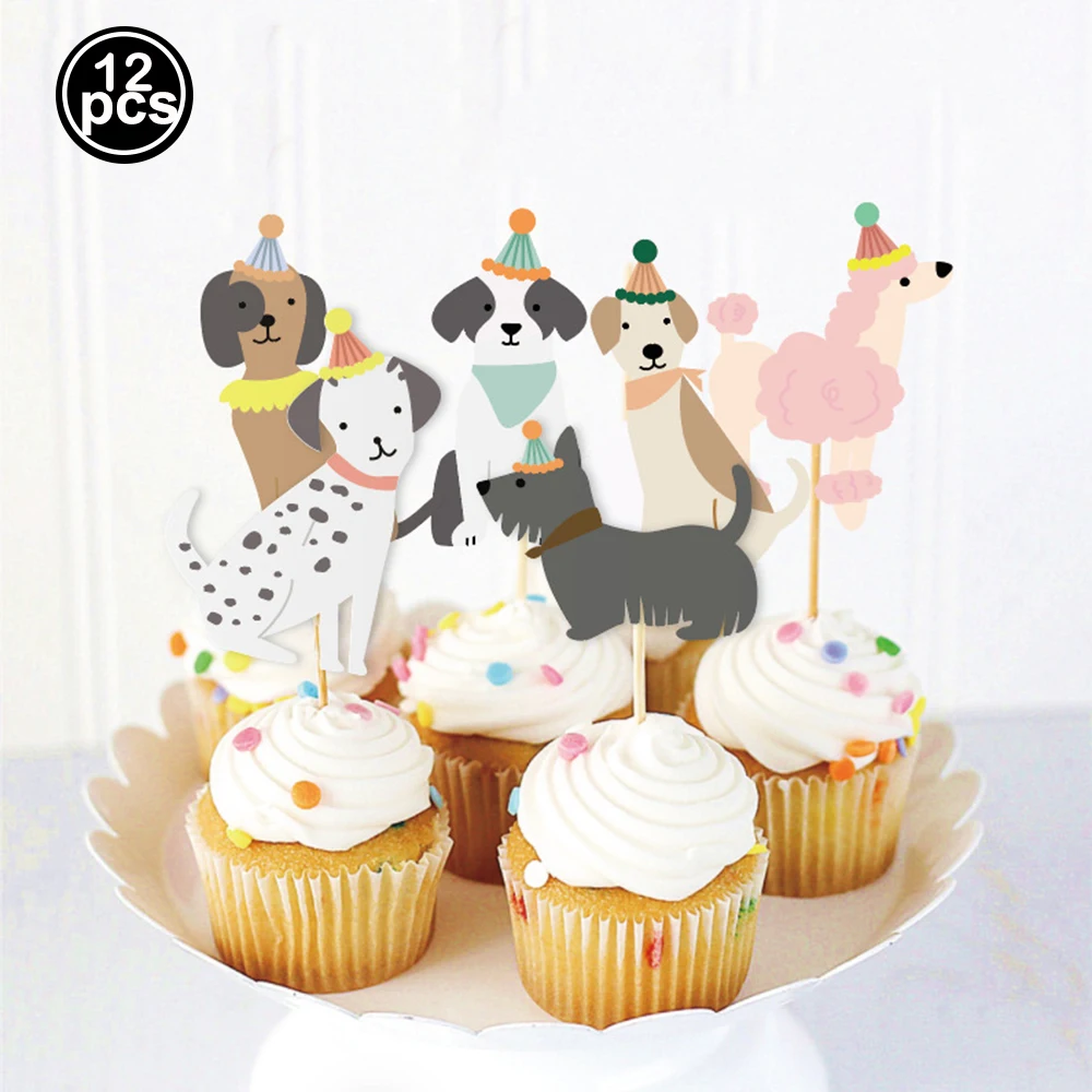 Pet Dog Cupcake Toppers Pet Dog Themed Birthday Party Supplies Dogs Face Cake Toppers Puppy Theme Birthday Party Decorations