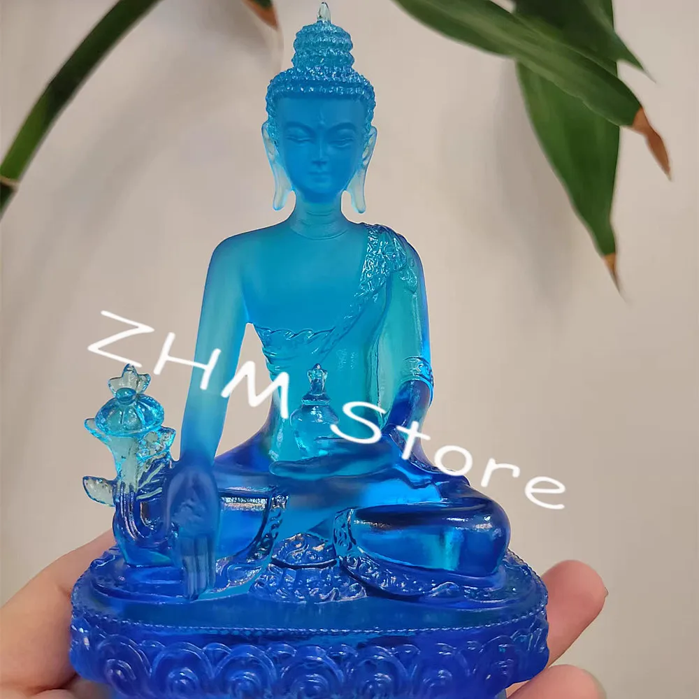 11cm Pharmacist Resin Blue Buddha Figurine, Bodhisattva Delicate Buddhist Tibetan Medicine Figure Buddha Statue