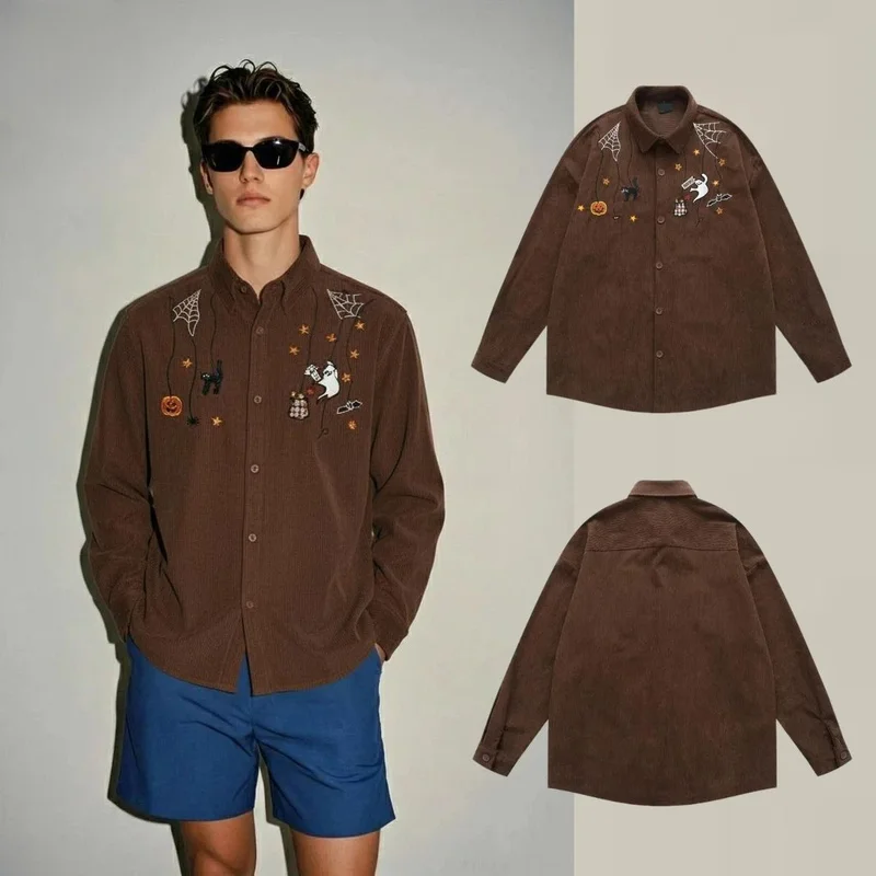 Camisa de pana de manga larga para hombre [B&C], estilo americano, moderna, con bordados, para otoño e invierno
