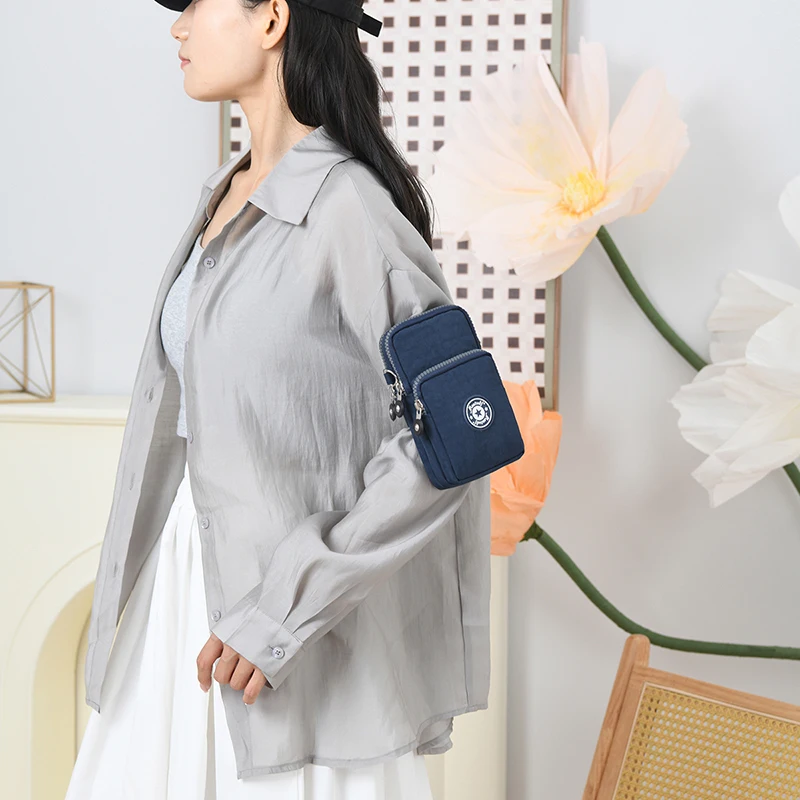 

Кошелек для монет с тройной молнией, унисекс, сумка через плечо для телефона, спортивная сумка на плечо с повязкой для бега, портативный кошелек, сумка через плечо, большой экран