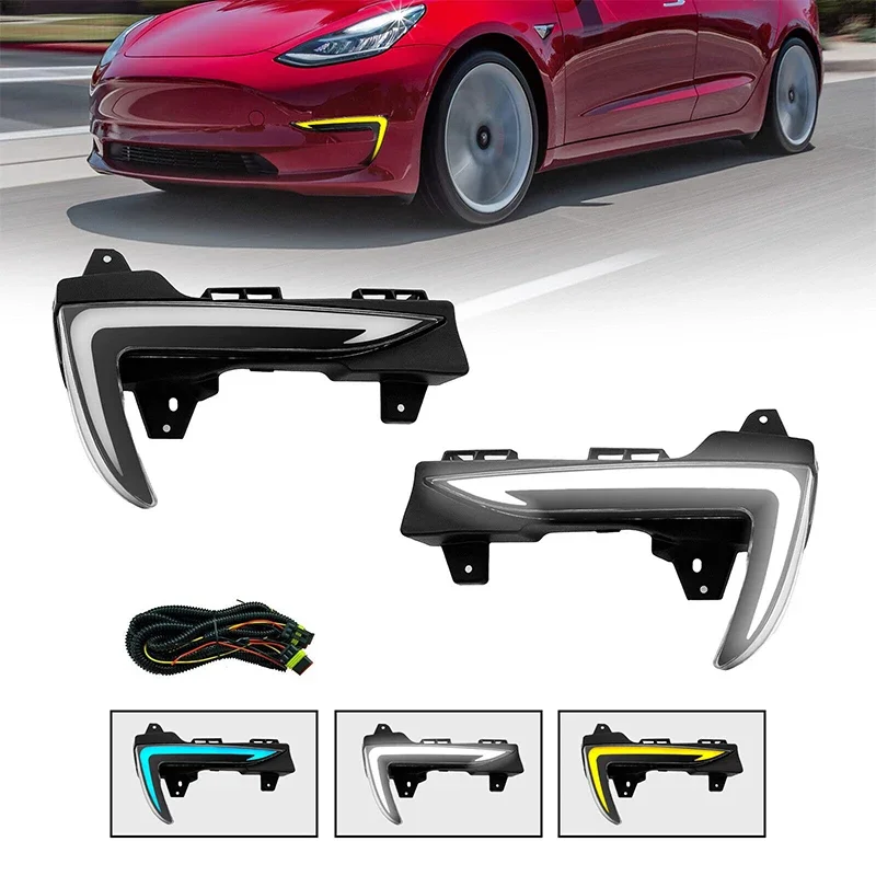 

For 2017-2023 Tesla Model 3 left side /right side LED Fog Lights Front Bumper Turn Signal Lamps+DRL