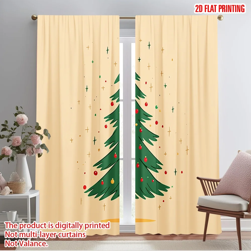 2pcs,2D plane printing Curtains&Window Treatment Christmas Tree_b (3) Versatile Polyester (without rod) Decorations For Home