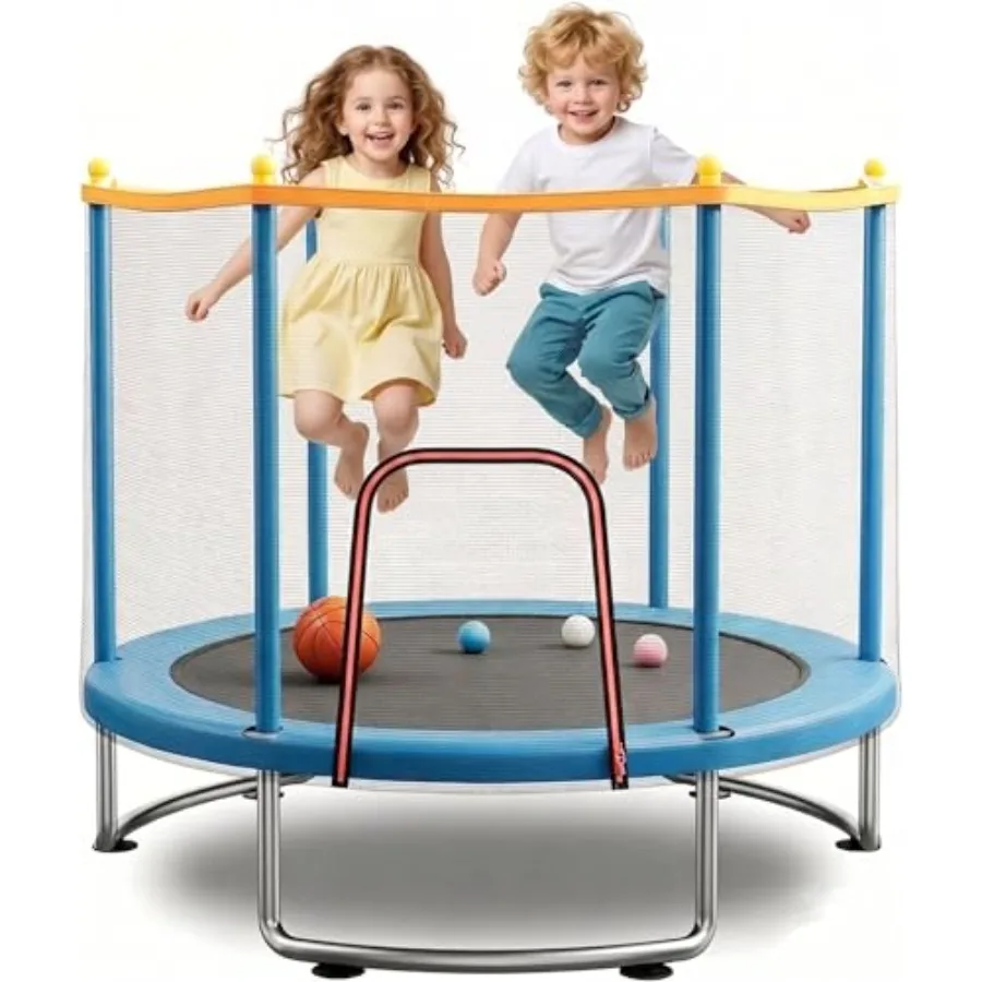 Indoor Outdoor Toddler Trampoline for Ages 1-8 Rust-Proof Steel Ring Legs Black Safety Net 440lbs Capacity with Adjustable Gymn