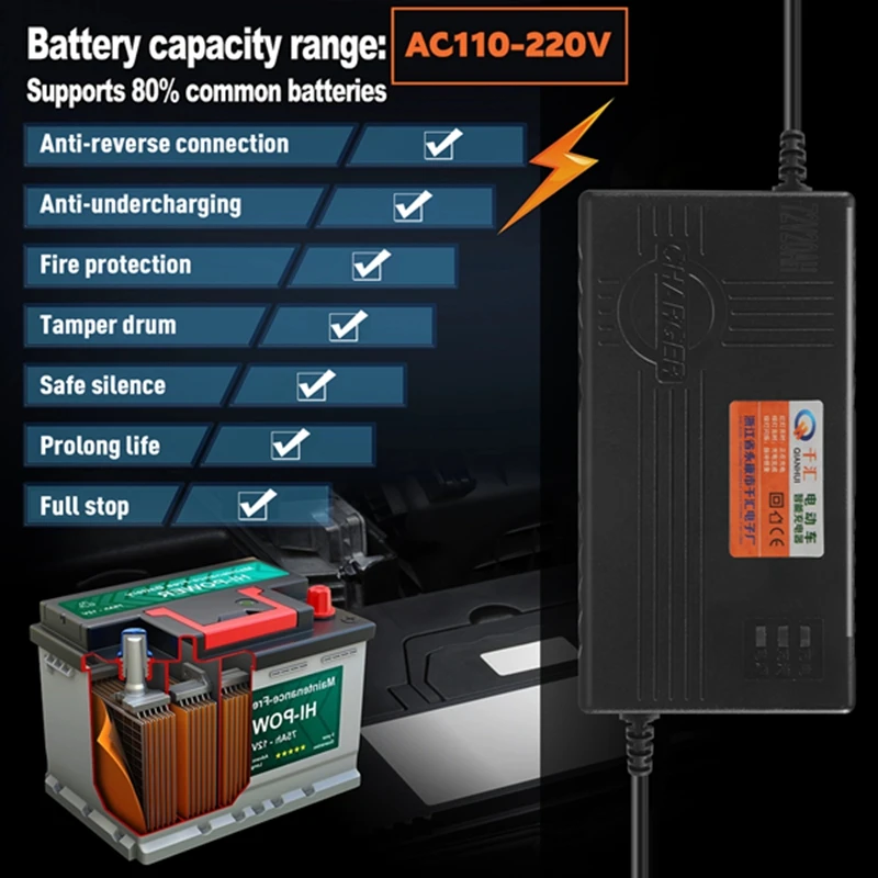 FUFU 72V 20AH Motorcycle Battery Charger 6 LED Display For Scooter Wheel Lead Acid Battery Electric Bicycle Accessories US Plug