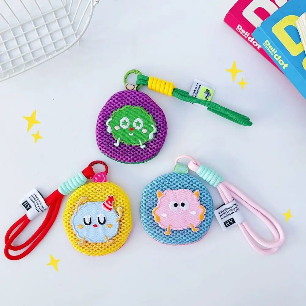 

Portable Mini Mesh Pouch Keychain Cute Breathable Children Anti-mosquito Bag with Handle Rope Round Headphones Organizer