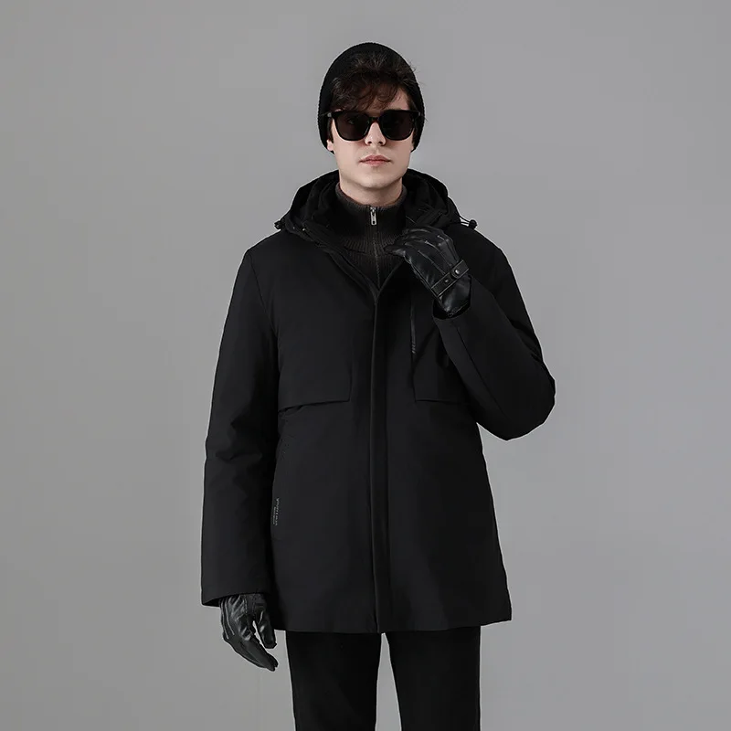 Men's Down Coats and Parkas Mid-length Winter Jackets Padded Puffer Jacket Man Down Jacket Thick Detachable Inner Padding HWY103