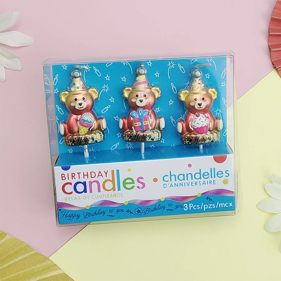 3PCS Cartoon Eis Geschenk Box Alles Gute Zum Geburtstag Bär Kerzen kinder Geburtstag Feier Indoor Kuchen Kerzen – Detail 11