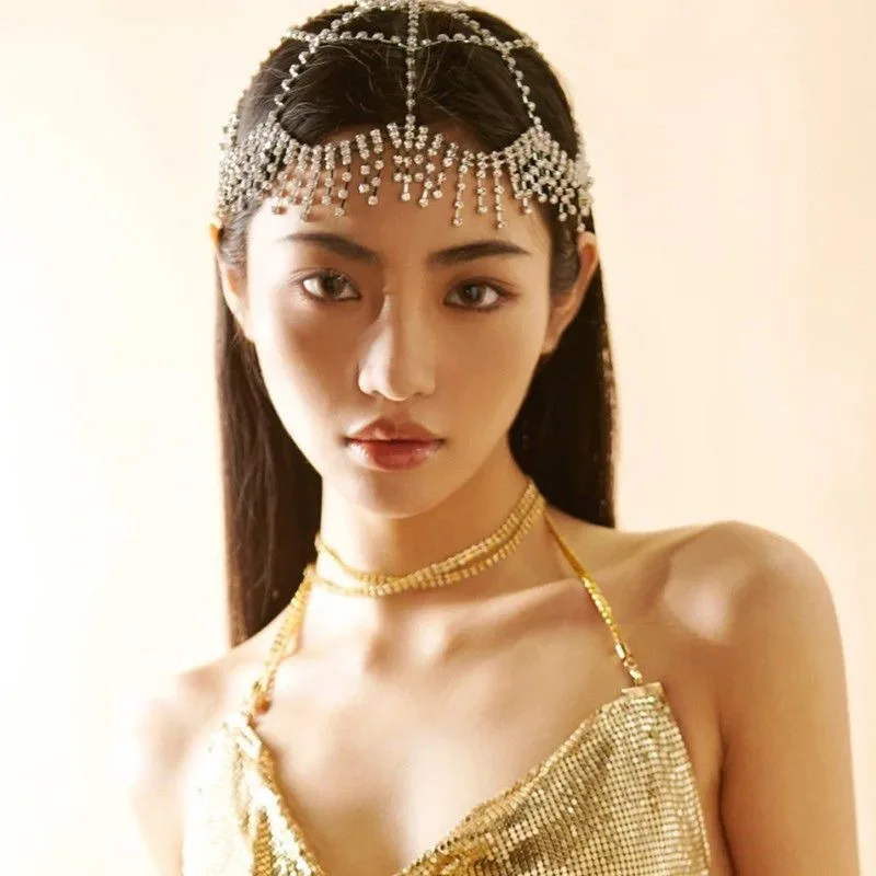 موضة جديدة بوهو كليوباترا حجر الراين شرابة خوذة غطاء 1920s الزعنفة رئيس سلسلة غاتسبي الرقص الشرقي إكسسوارات الشعر النساء