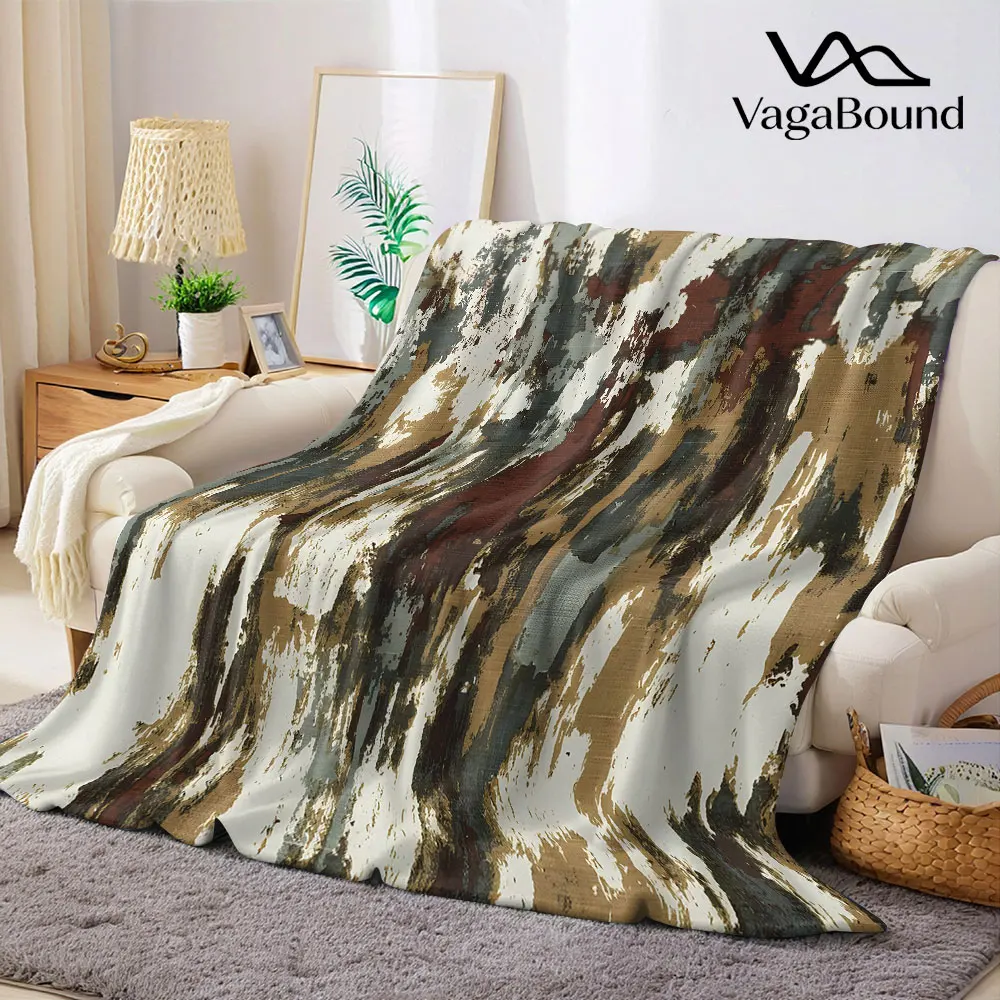Rustic Brush Stroke Abstract Flannel Blanket Warm Soft Halloween Christmas Decorative Couch Warm Cozy All-Season Gift