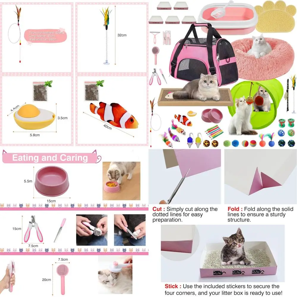 

Стартовый комплект для котят до 6 месяцев: набор для 21 игрушек, кровать, переноска, лоток, миски и многое другое - розовый