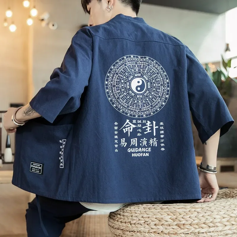 Cárdigan tipo kimono japonés de talla grande 5XL para hombre, abrigo Yukata, traje tradicional asiático, cárdigan Haori japonés estilo samurái Harajuku