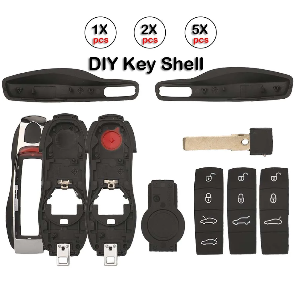 jingyuqin Keyless-Go-Schlüsselgehäuse mit 3-4-5 Tasten für Porsche Panamera Carman Macan Bobst Cayenne 911 970 981 991 996 92A 2018-Mujer
