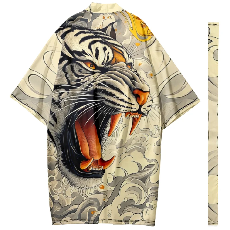 

Autumn Samurai Kimono Men Stylish Retro Haori Streetwear Kimono Cosplay Japanese Clothes Women Cardigan Robe Tiger Print Yukata