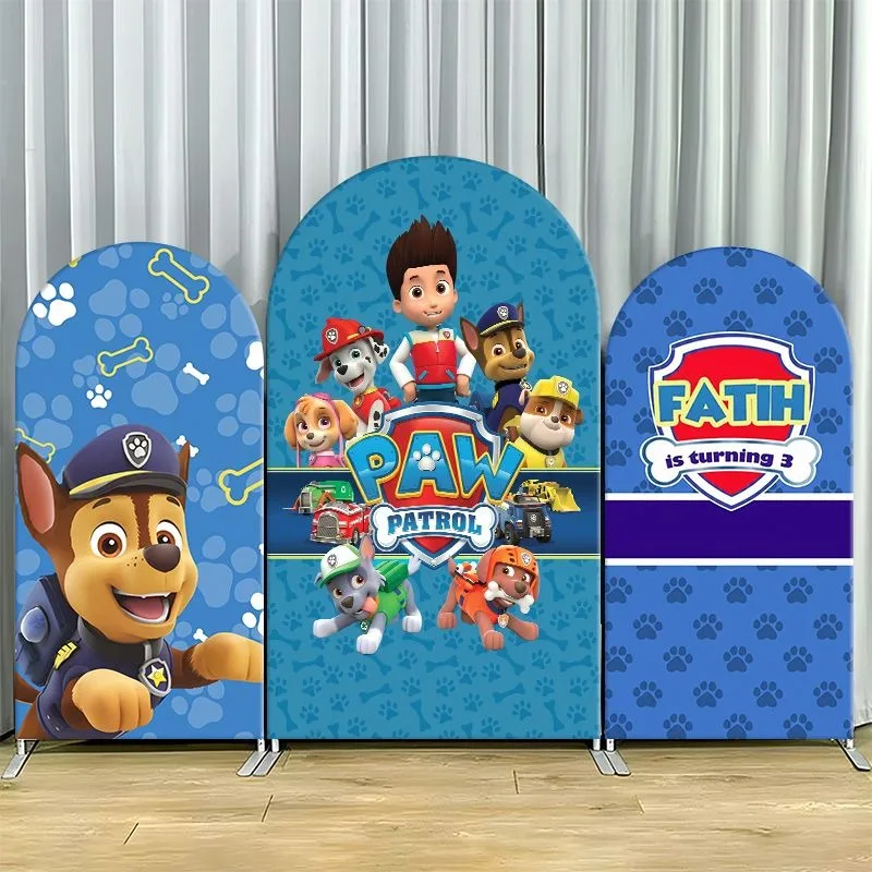 

Paw Patrol Arch Backdrop Cover Thick Fabric Custom Party Decoration Blue Character Theme Birthday Photo Booth Event Decor Indoor