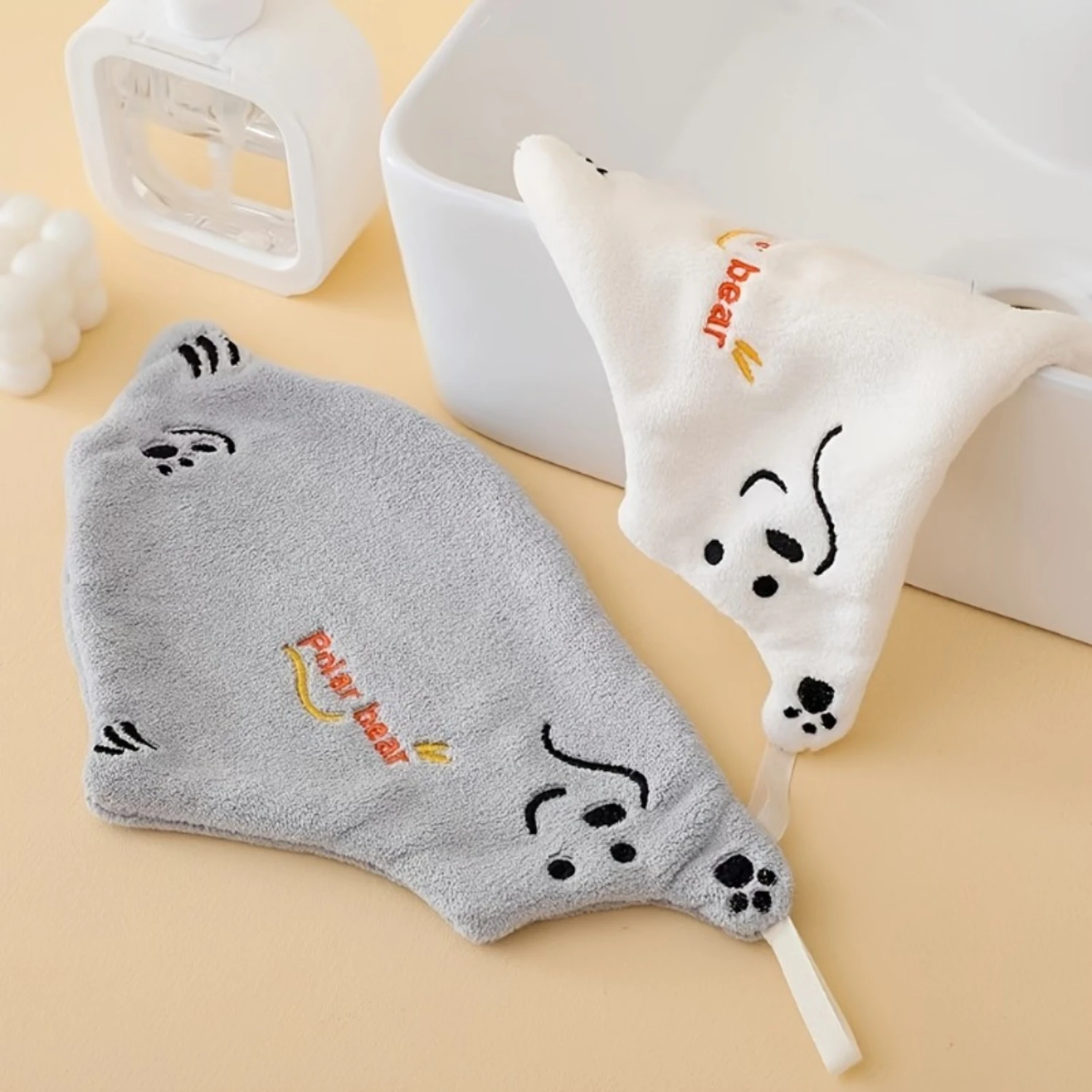 Adorable toalla polar para la yema del dedo: forro polar coral absorbente y de secado rápido con lazo para colgar para el baño