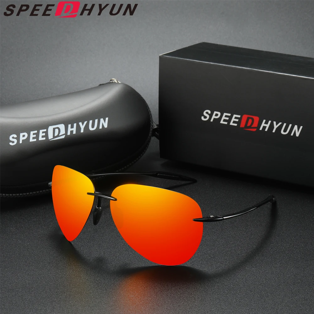 SPEEDHYUN Rimless Sunglasses Men Pilot Ultralight TR90 High Quality Round Frameless Eye Protect Glasses Polarized Women Eyewear