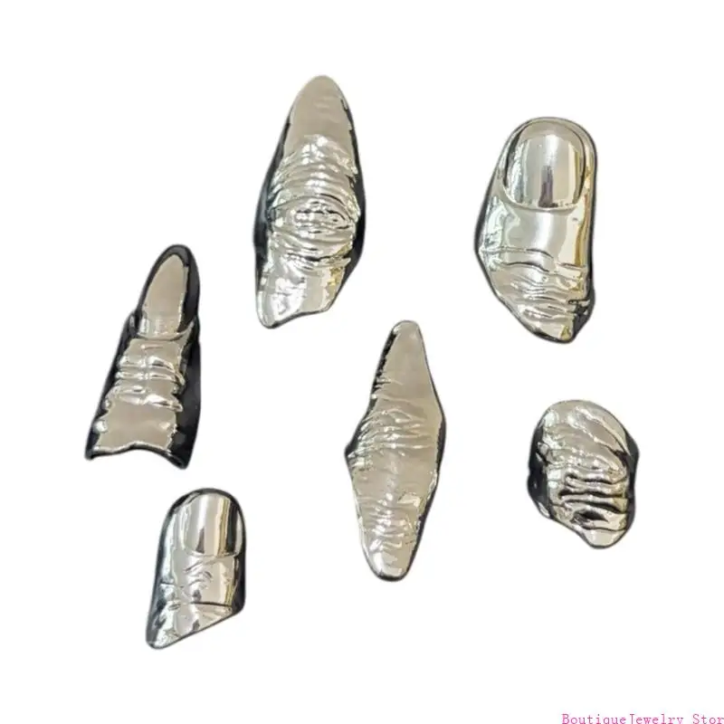 E1PE 6PCS Fingertip Protective Rings Rings Cosplay Jewelry Alloy Texture