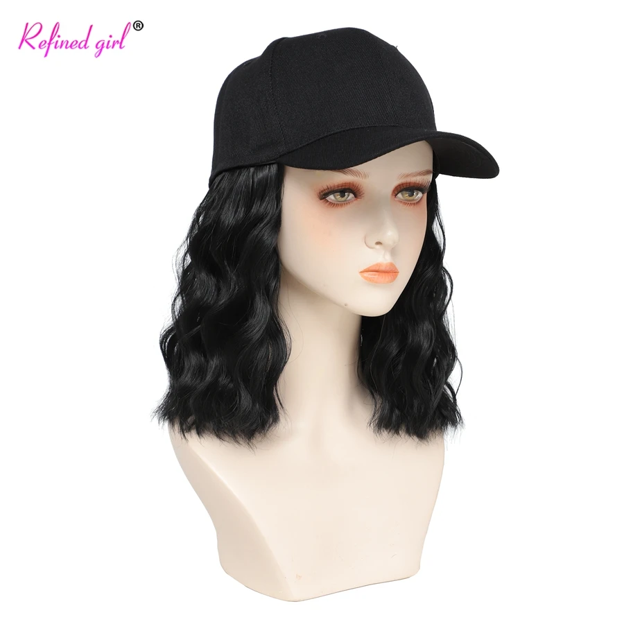 Perruque Synthétique Ondulée avec Casquette de Baseball pour Femme et Fille, Chapeau Ajustable, Extensions de Cheveux Courts Bouclés, Rêves Achis, Rose et Blanc