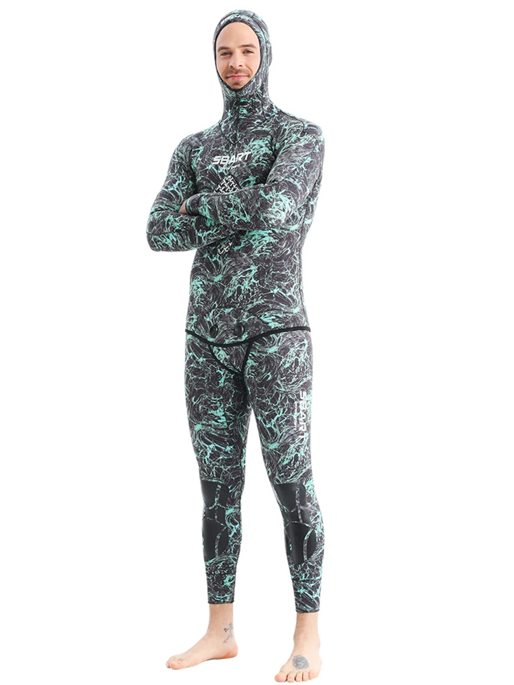 2023 Camouflage Spearfishing and Freediving Two-Piece Men Wetsuit 3mm /1.5mm Neoprene Super Stretch Hood Diving Snorkeling Suit