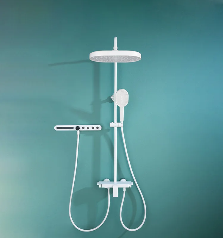 Modern Bathroom Shower Set System 4 Functions White Brass Shower Mixer Ceramic Valve Core Rain Shower Faucet For Hotel Villa Use