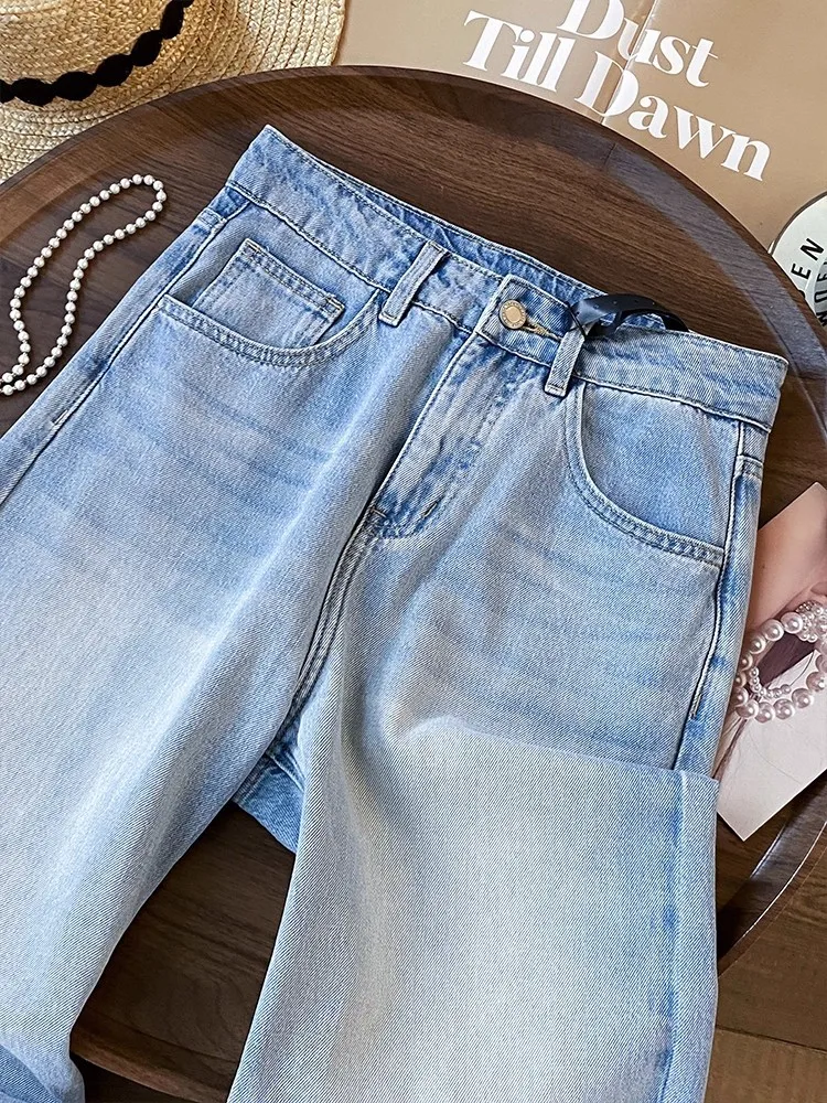 Herbst Frauen Blume Stickerei Aushöhlen Retro Denim Hosen Hohe Taille Streetwear Breite Bein Jeans Lose Fit Beiläufige Lange Hosen