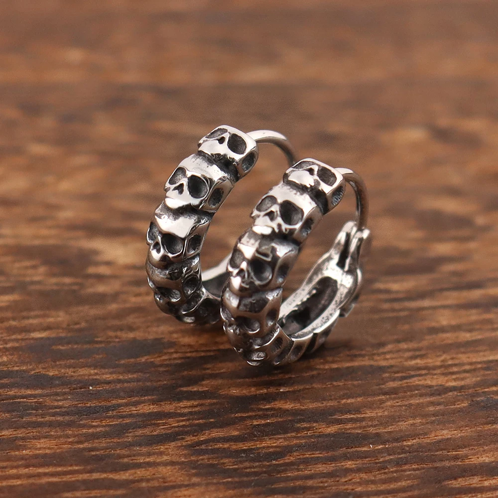 

Stainless Steel Gothic Skull Hoop Earrings for Women Vintage Creative Skeleton Earring Punk Rock Personalized Jewelry Wholesale