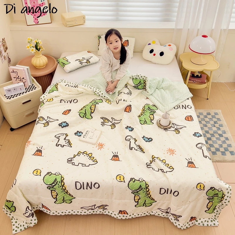 Spring Summer Cotton Dinosaur Printed Children's Quilt Quilted Quilts Wash Comfortable Air Conditioning Comforter Bedspreads #/