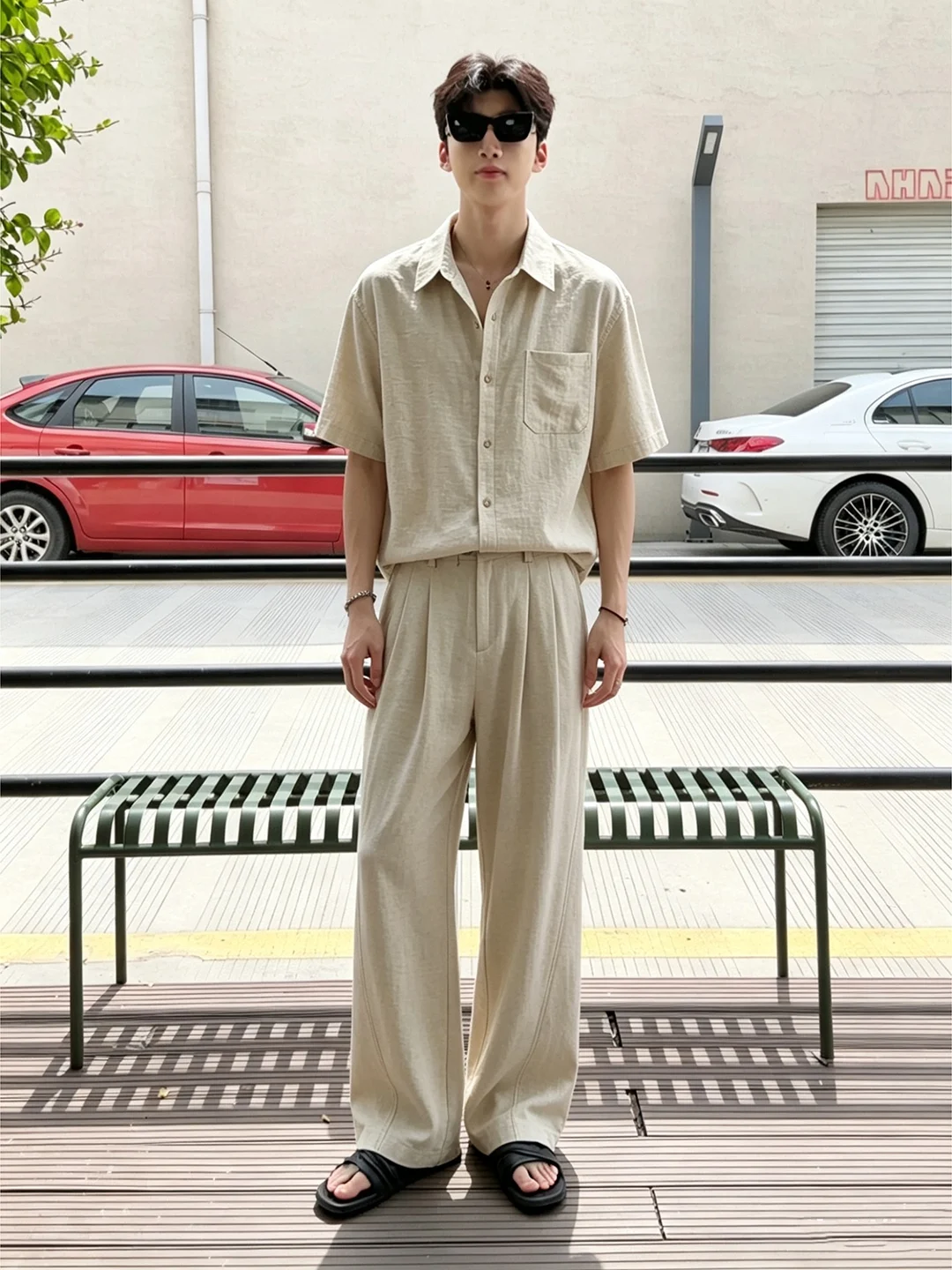 

Cleanfit Linen Short Sleeve Shirt Set Men's Summer Cool Handsome Old Money Style Ice Silk Shirt Casual Sportswear Ensemble