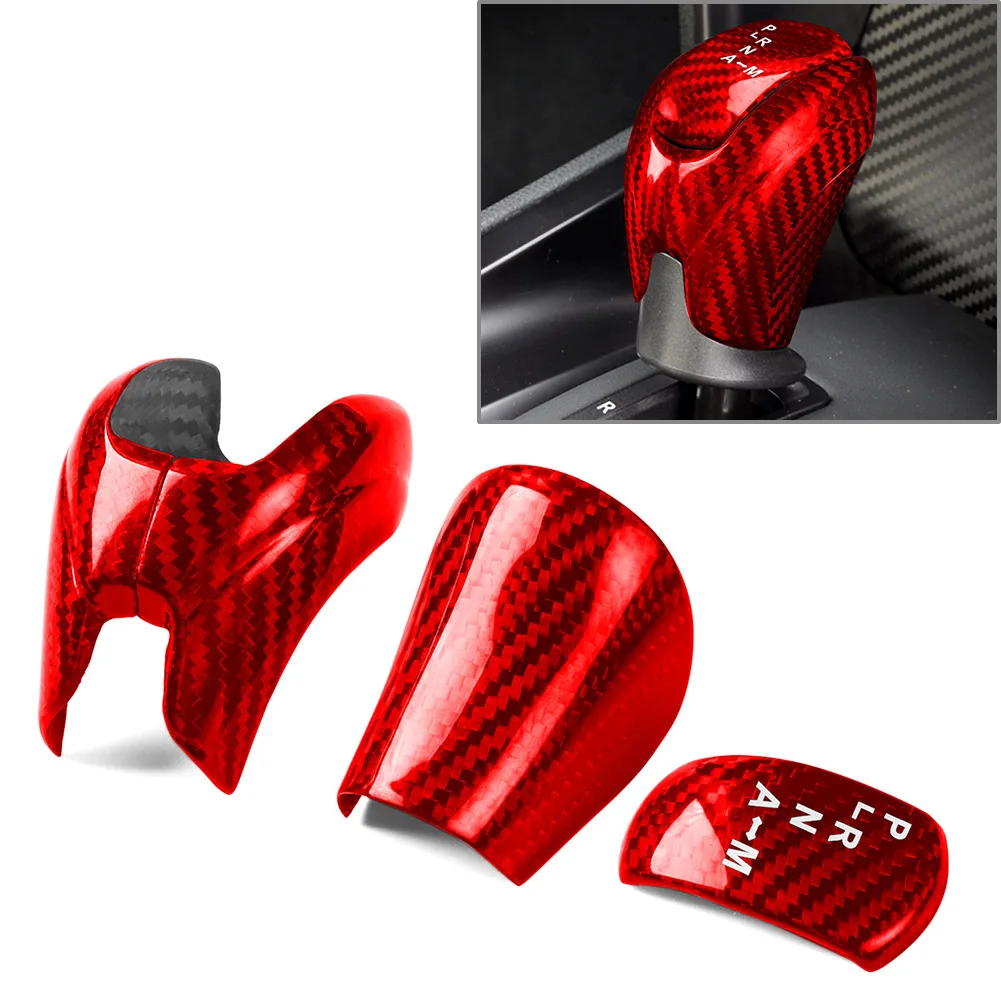 Car Knob Cap Gear Shift Head Trim Cover 4pcs For Nissan GTR R35 08-2016 Carbon Fiber Red