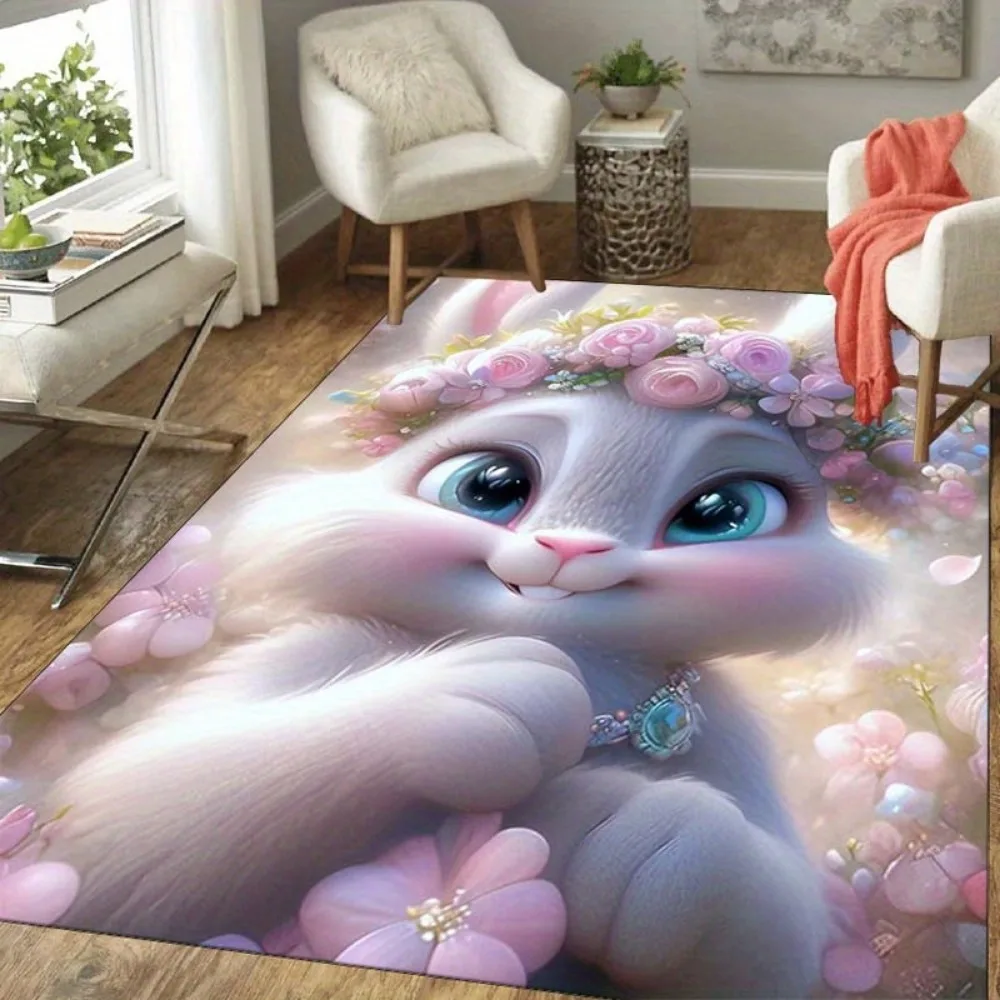 

Cute Pink Rabbit Bunny Print Carpet Living Room Bedroom Decor Non-slip Rug Floor Mat Surface Cozy Carpet Birthday Gift for Girls