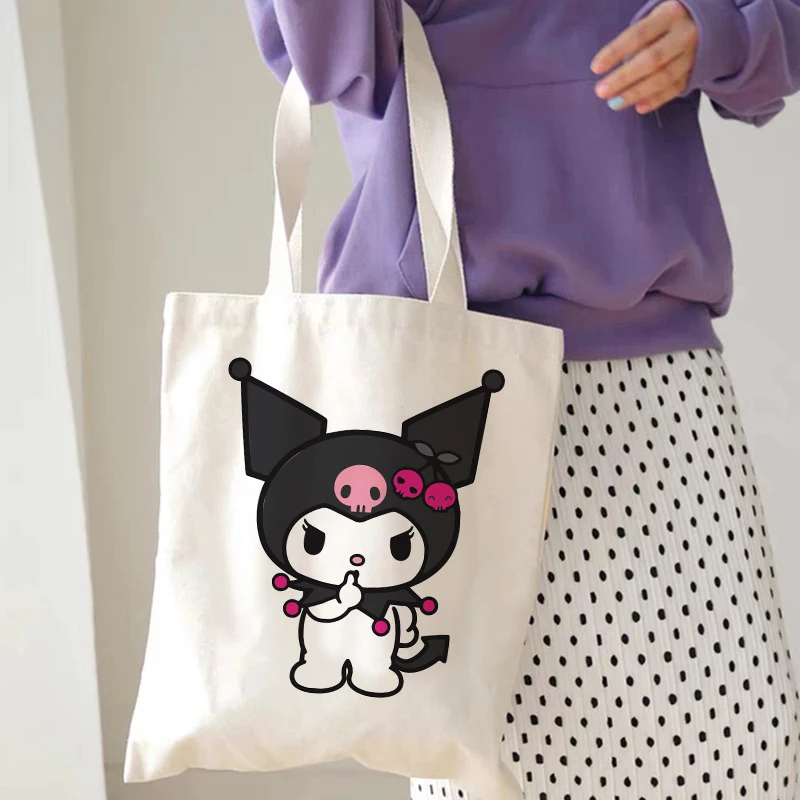 Y2k 90s Harajuku Kuromi Tote Bag Shopper Canvas Shoulder Bag Eco Sanrio Casual Shopping Bag Women Tote Female