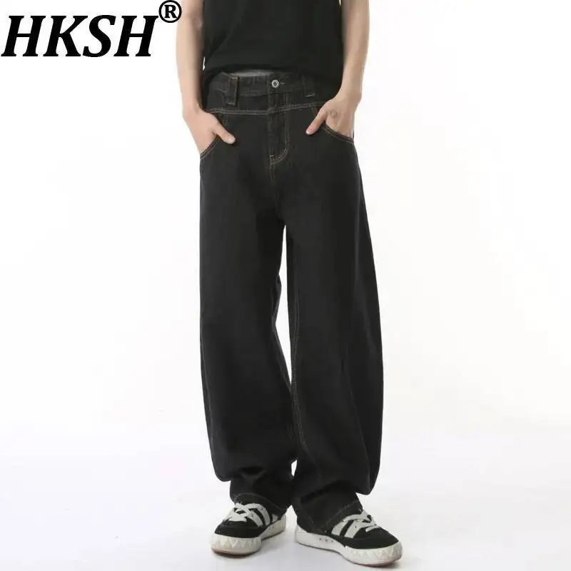 

HKSH Summer Autumn New Men Tide Clothing American Vintage Hem Jeans Baggy Original Cleanfit Wide-Leg Casual Denim Pants HK24019