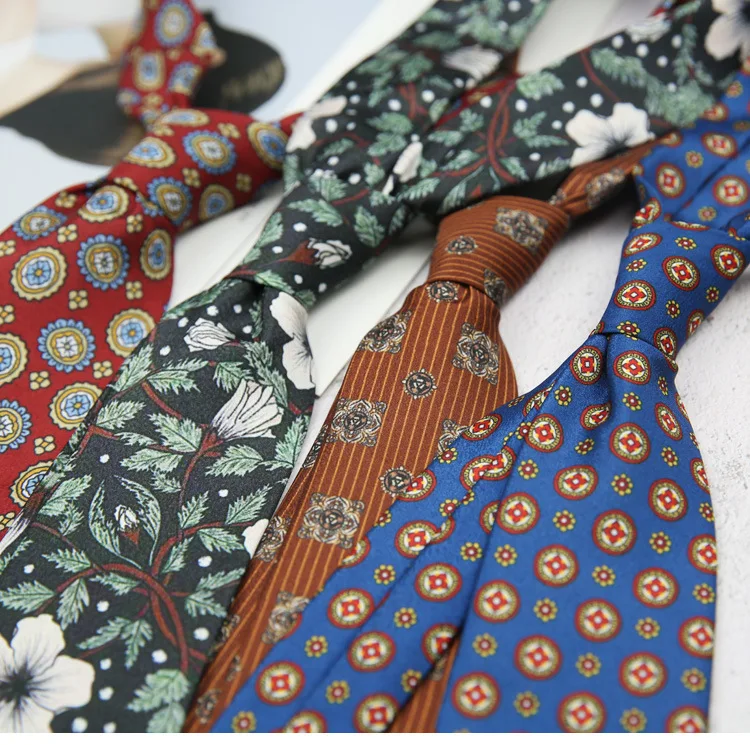 Linabiway Vintage Floral Printed Neck Ties for Men Suits Tie Gravatas Blue Mens Neckties For Business Wedding Men Ties