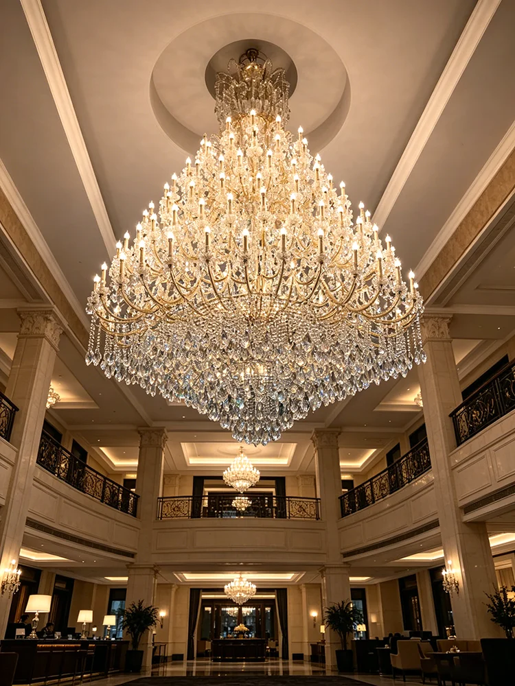 Customized Luxury Crystal Chandelier with Remote Control Modern Large Hotel & Living Room Pendant Light Adjustable Height LED