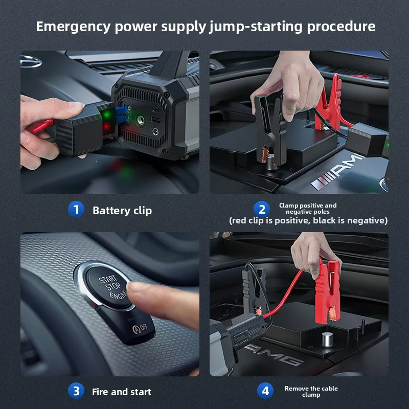 Car Jump Starter with Air Pump, 4S 2500mAh Portable Tire Inflator, Emergency Battery Booster for Auto SUV Motorcycle