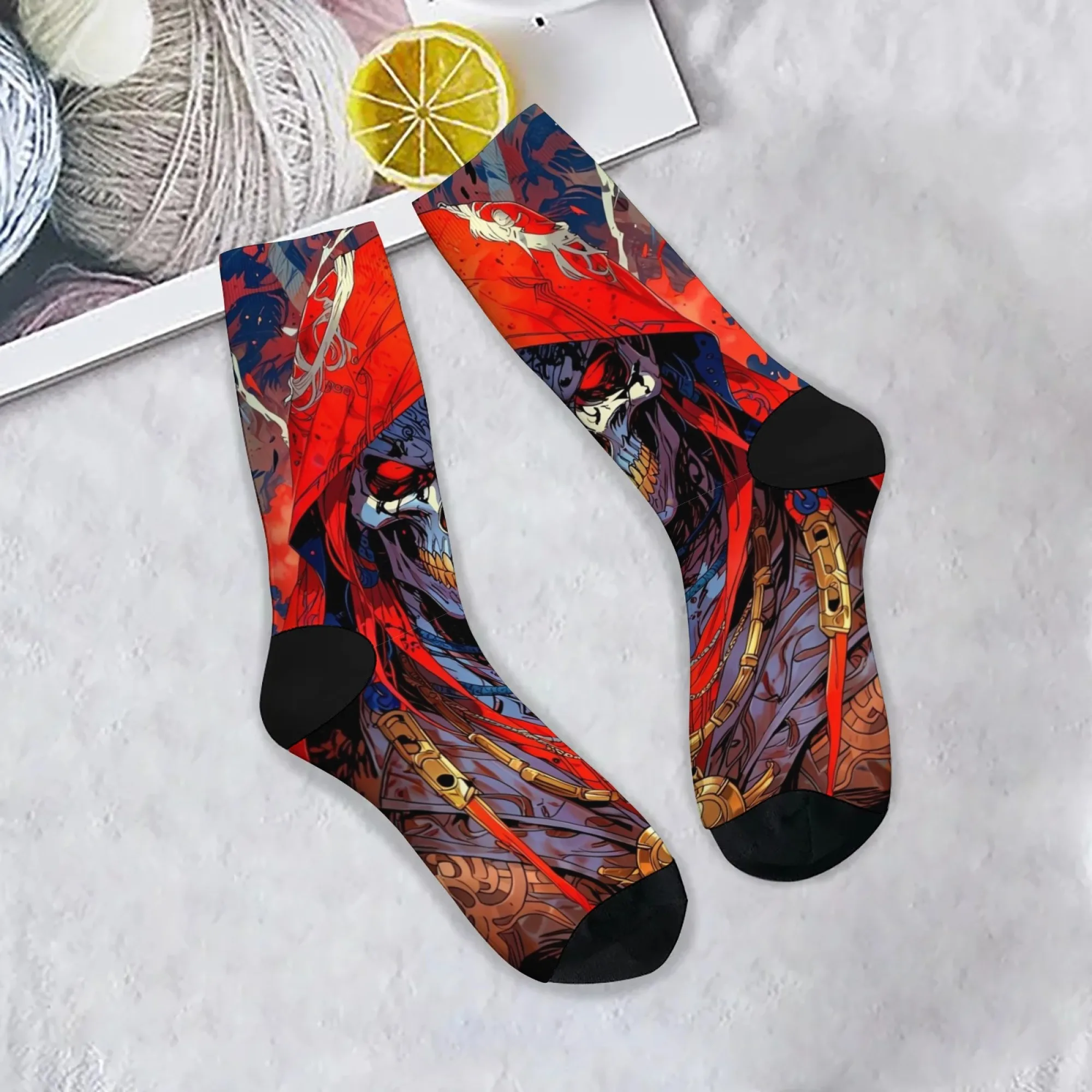Gothic Rot Mit Kapuze Schädel Muster Casual Socken Bequeme Atmungsaktive Nicht-slip männer Socken Neuheit Harajuku Retro Crew Socken geschenk