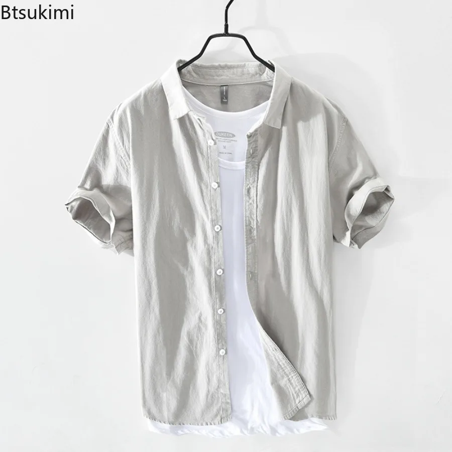 Summer Hot Sale Men's Short-sleeved Shirts Casual Streetwear Solid Color Button Up Cardigan Leisure Beach Style Blouses Men Tops