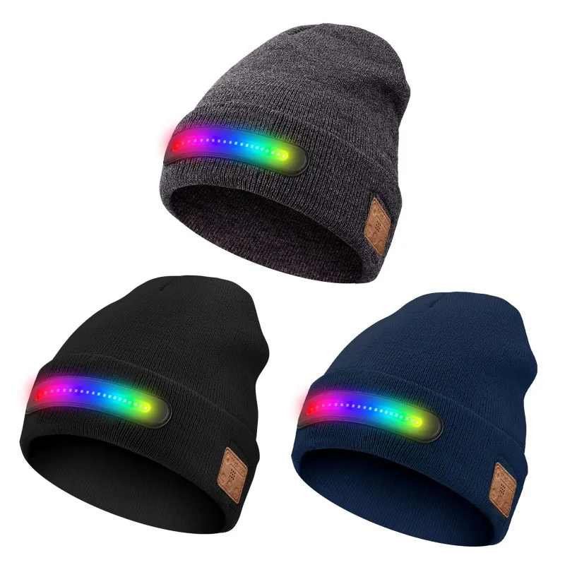 クリスマスLEDライトアップBluetoothビーニー7色変化ニット帽暖かい耳当て付き帽子夜間ランニングウィンタースポーツフェスティバルギフト