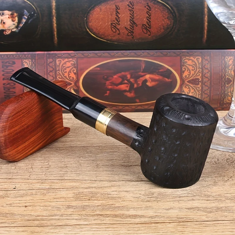 New Ebony Wood Carved Smooth 9mm Straight Tobacco Pipe Smoking Pipes Wooden Tube With Decorative Ringh Gift For Smoker Fathers