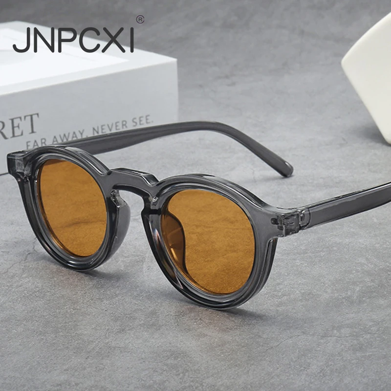 JNPCXI Neue Runde Sonnenbrille Frauen Männer Punk Shades Retro Trend Sonnenbrille Klare Linse Rahmen UV400 Weibliche