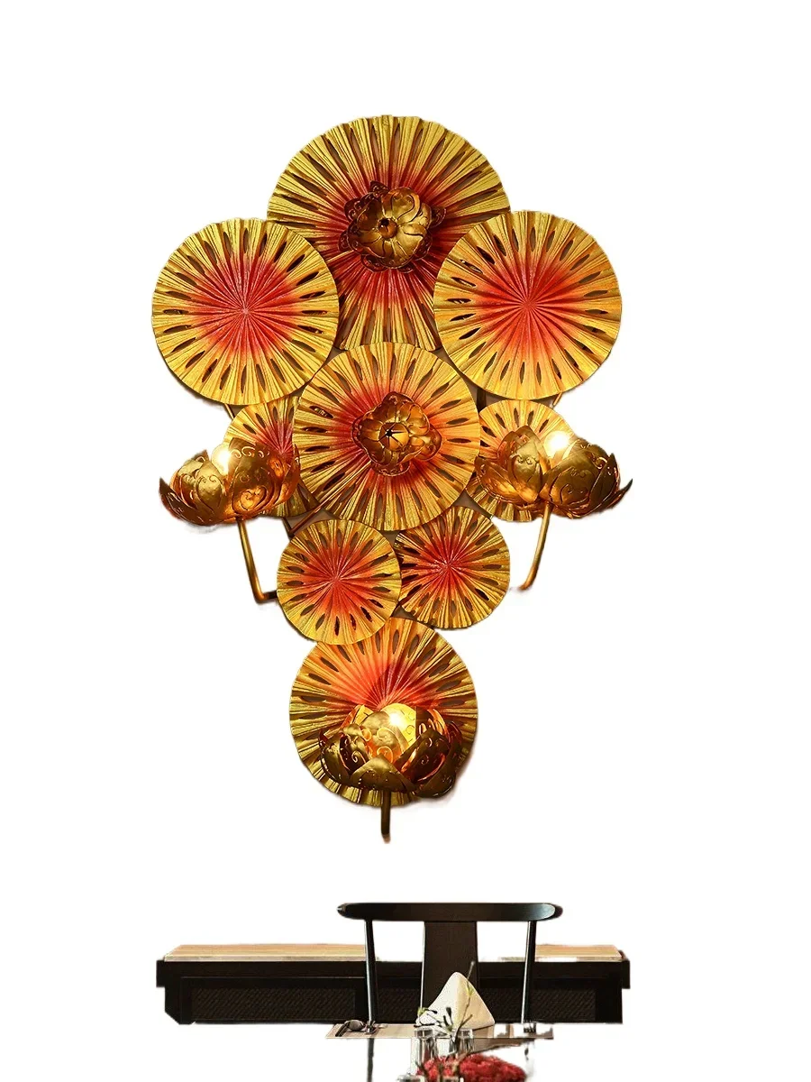 

Thai region southeast Asia iron lotus wood lighting Thai Restaurant Club corridor background wall decorative wall lamp