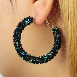 New Design Fashion Charm Crystal Hoop Earrings Geometric Round Shiny Rhinestone Big Earring Jewelry Women Ladies Earrings Metal